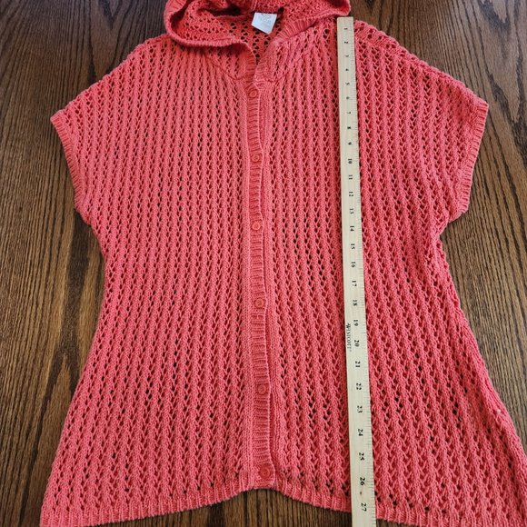 Rip Curl Coral Orange Knit Crochet Button Up Beach Cover Up Medium - Picture 7 of 7